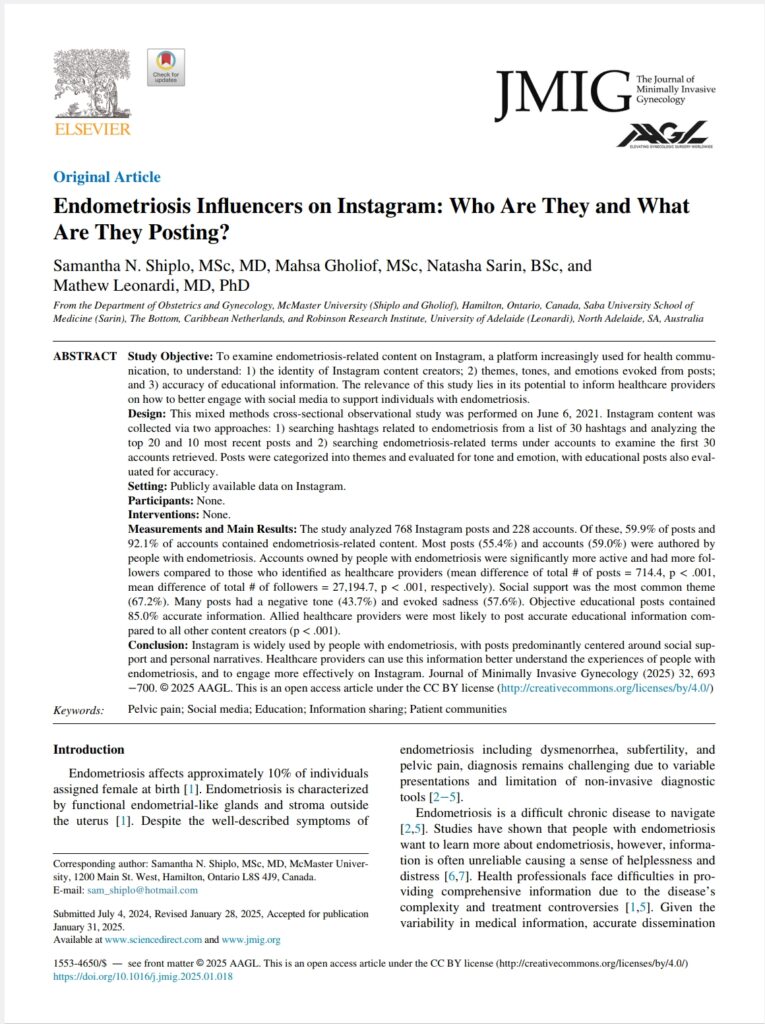 Endometriosis influences on instagram